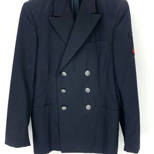 Vintage Naval Military Navy Blue Dress Wool Coat 38S